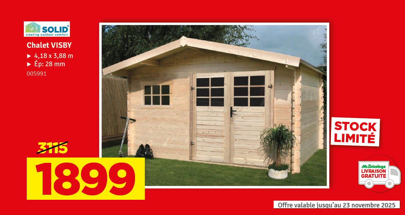 Abri de jardin en bois Visby 28 mm 4,18 x 3,88 m SOLID
